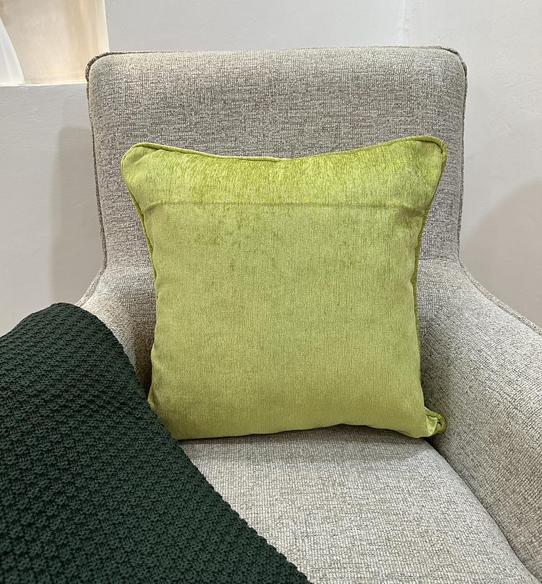 Lime green chenille cushion cover. image