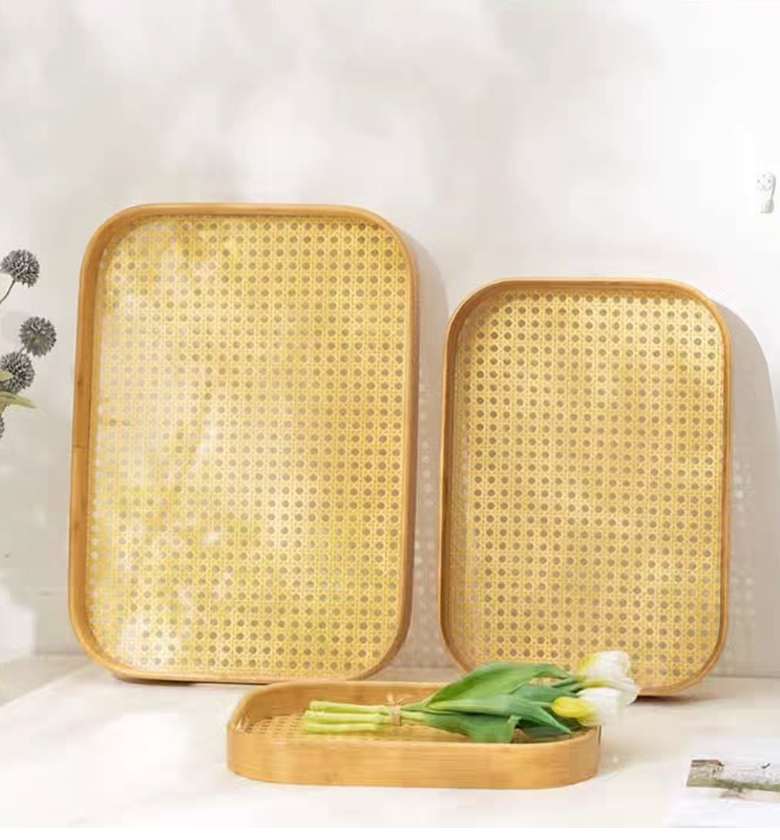 Aesthetic Bamboo Grid-Bottom Multi-Functional Serving Trays (Set of 3) image
