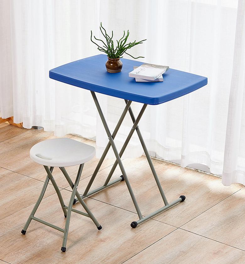 Adjustable Height Snack Table for Home Camping Picnic Party, Blue. Portable or lightweight folding table.  image