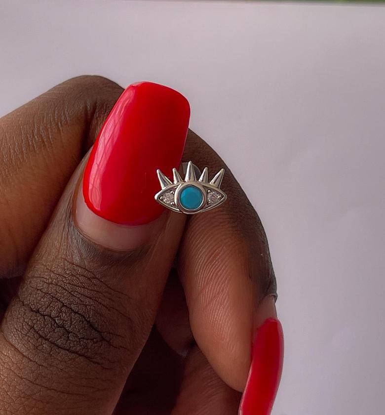 Evil Eye Stud Earring with Turquoise & CZ image