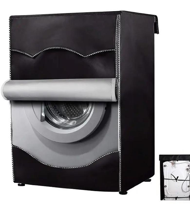 Black front load washing machine cover, sunproof and waterproof, size 85×65×60 cm, no zipper. image