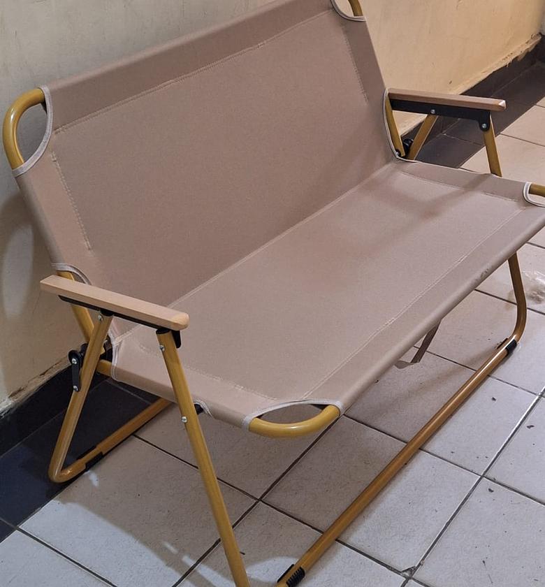 Portable Double Seat Camping Chair with Wood Armrest image