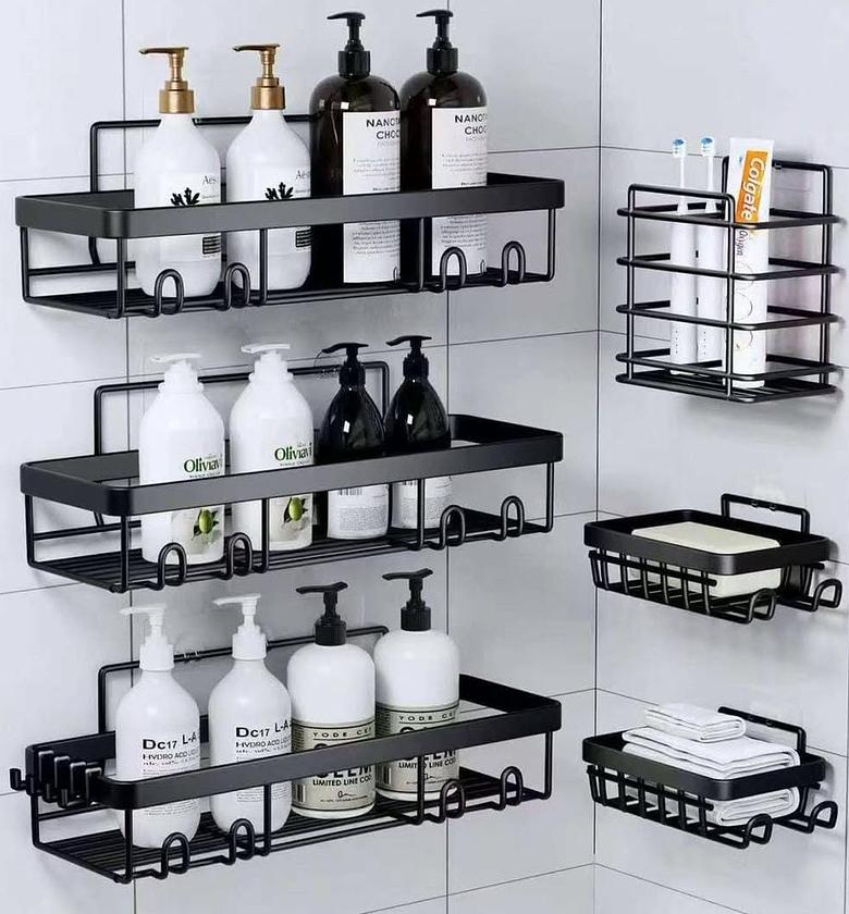 5pcs bathroom shower caddy, comes with adhesive stickers image