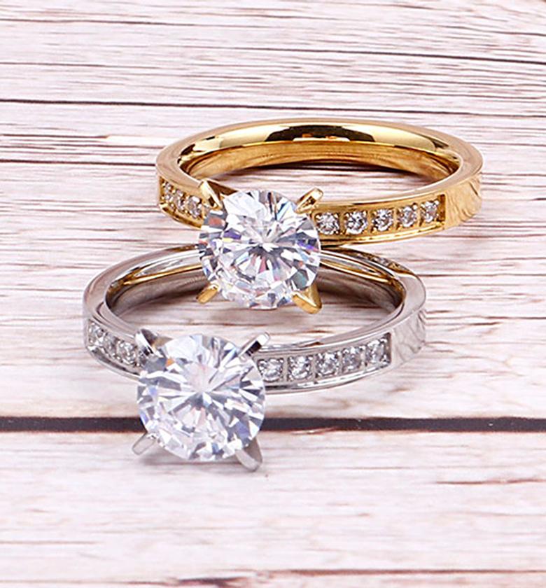 Gold & silver stainless steel, cubic zirconia engagement/promise ring  image