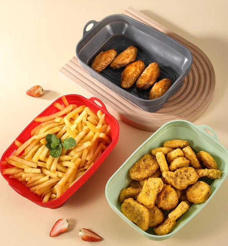Premium Rectangular Silicone Air Fryer Liner and Reusable Baking Basket image