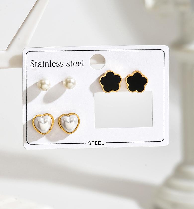 Stainless Steel Heart Shape Flower PVD Coated Artificial Crystal 18K Real Gold Plated Gold Plated Simple Style Commute Waterproof Non Tarnish Hoop Earrings Ear Studs image
