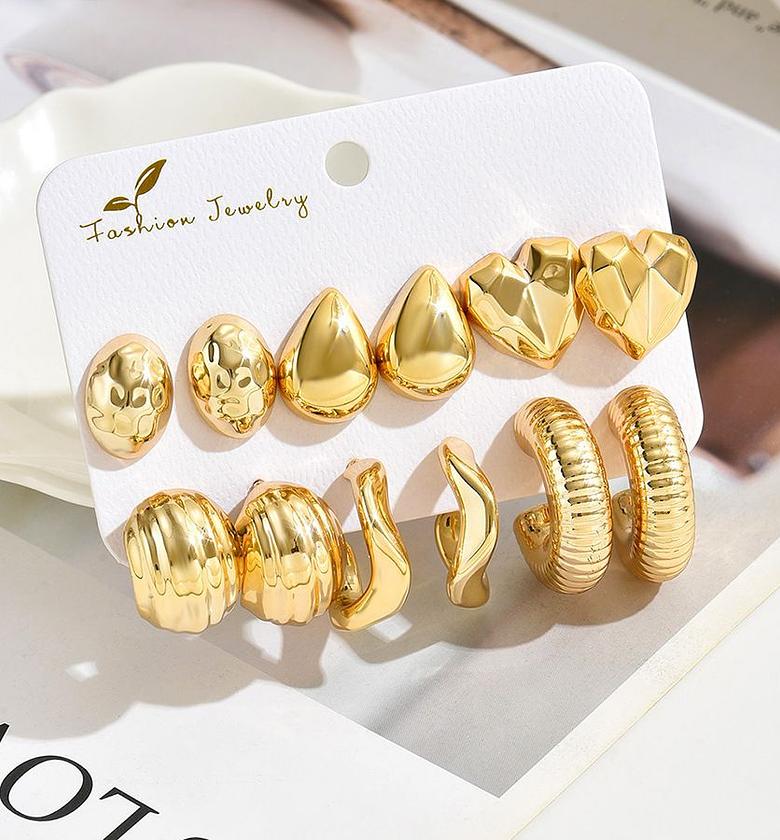 The Multi-Texture Gold-Tone Hoop & Stud Earring Collection image