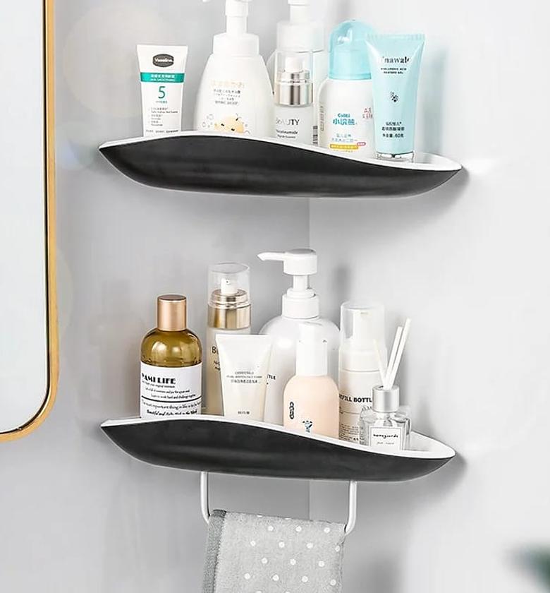 Premium Wall-Mounted Bathroom Corner Organizer with Integrated Towel Bar image