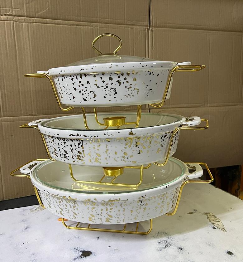 Chaffing Dishes. 3 pcs ceramic chaffing dishes  image