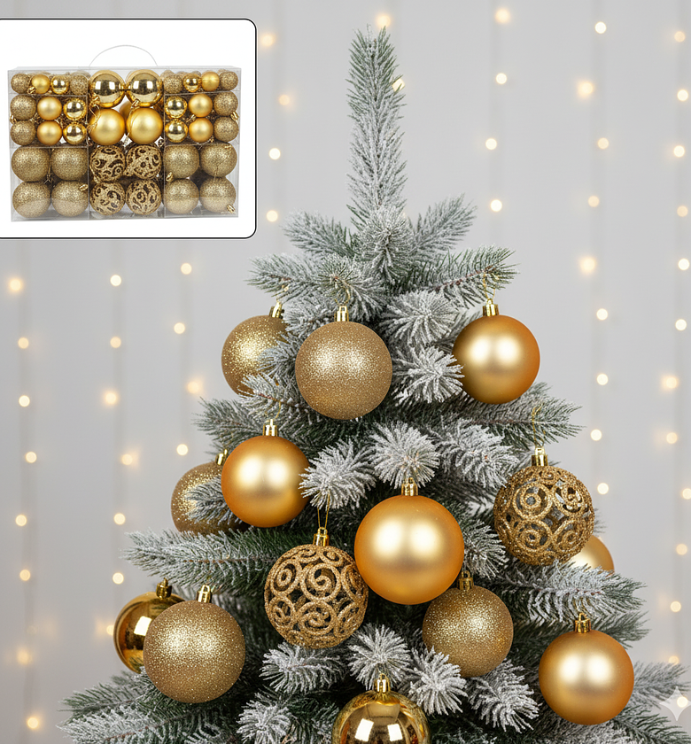 100 Pcs Premium Gold Christmas Balls Tree Decoration Set image