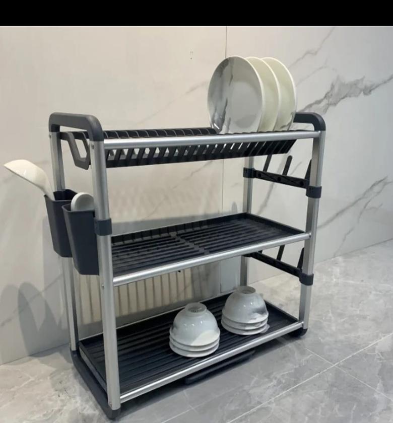 3&2- Tier Aluminium Dish Rack with Cutlery & Cup Holders image