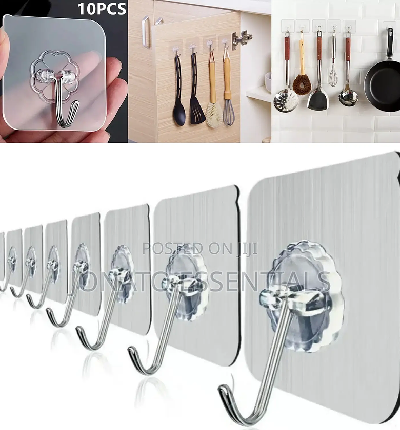 10 Piece Multipurpose Hooks, Wall Mounted Adhesive Hooks image