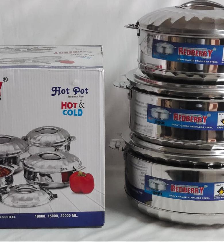 3pc Large Capacity Stainless Steel Hot Pots - 10ltrs, 15ltrs, 20ltrs image