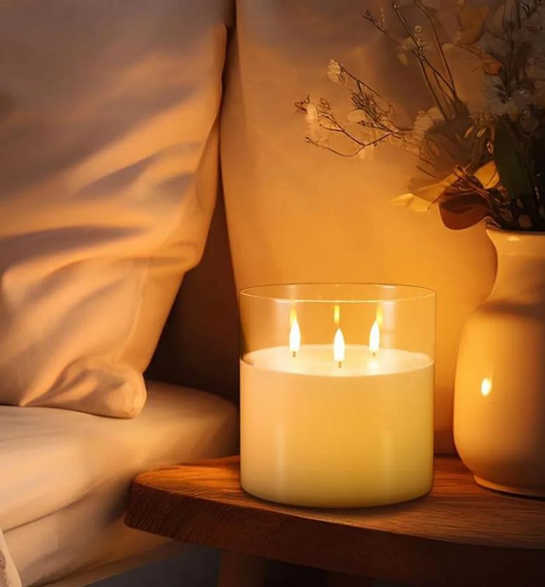 Extra Large 3-Wick Flameless Glass Candle image