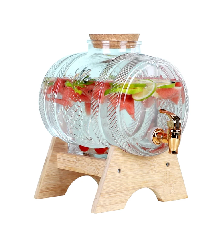 5L Premium Horizontal Glass Juice Dispenser with Wooden Stand image