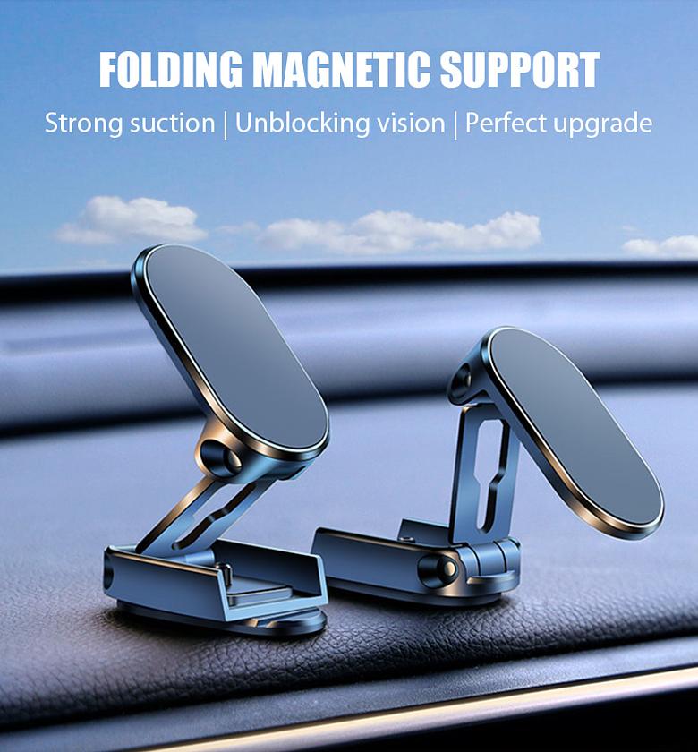 Universal Folding Magnetic Car Phone Holder 360° Swivel Metal Dashboard Mount for iPhone & Android - Strong Suction Car Stand image