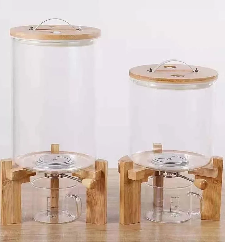 High Borosilicate Glass Rice & Grain Dispenser with Bamboo Stand (5L / 7.5L) image