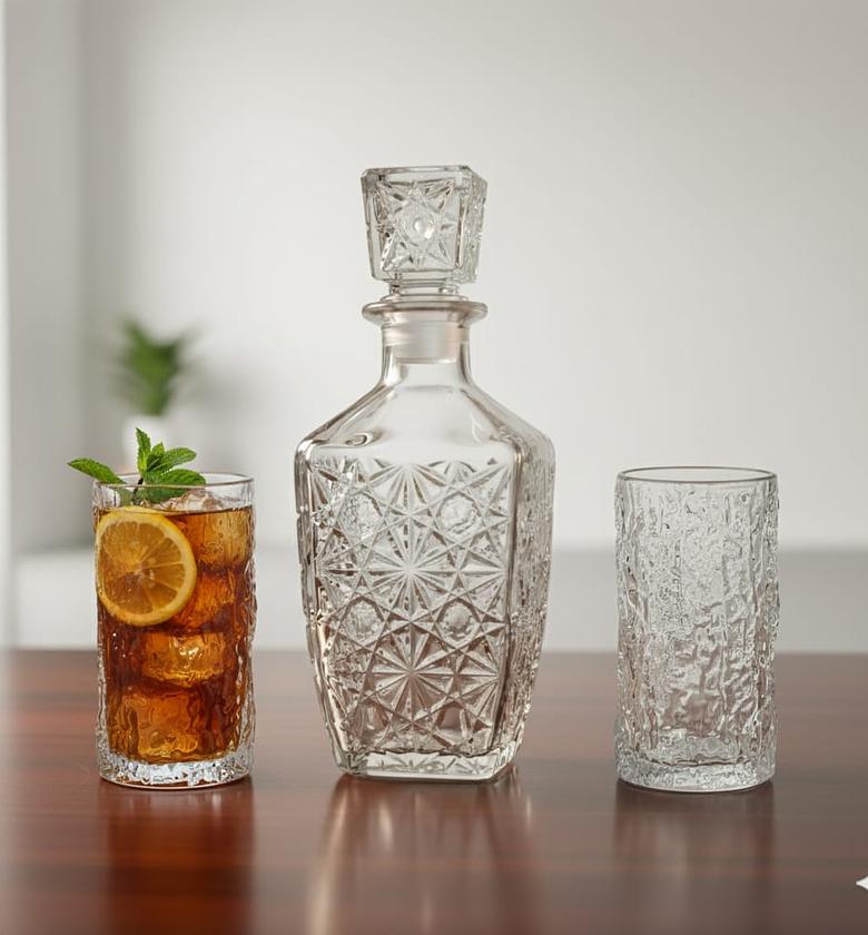 Decanter square big+2pc ice texture glasses image