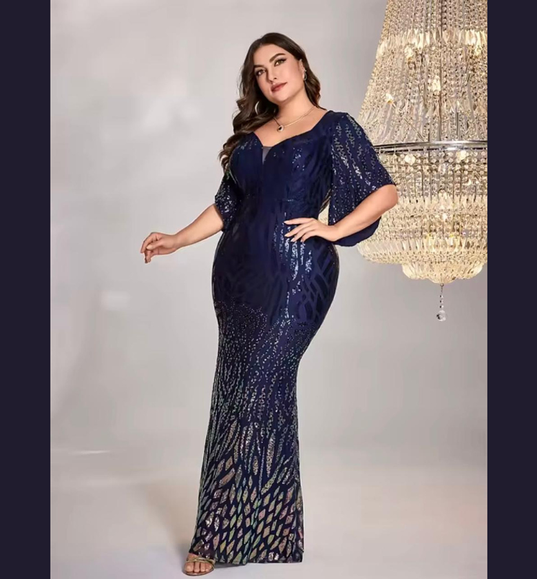 Aura Sequin Flutter Sleeve Mermaid Gown image