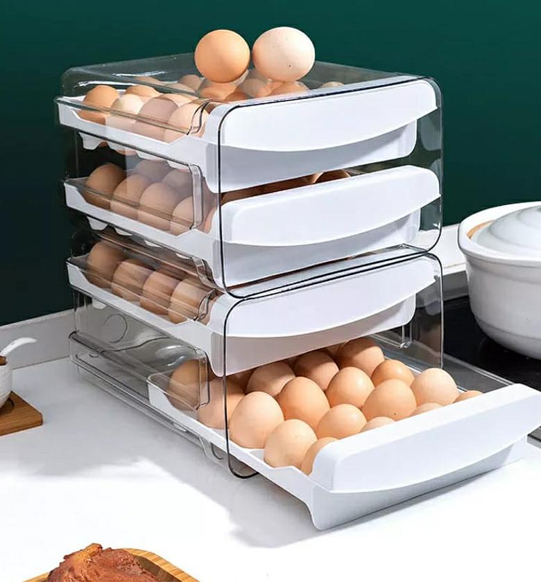 Egg Pantry Organizer Storage Acrylic Plastic Drawer 32 Grid image