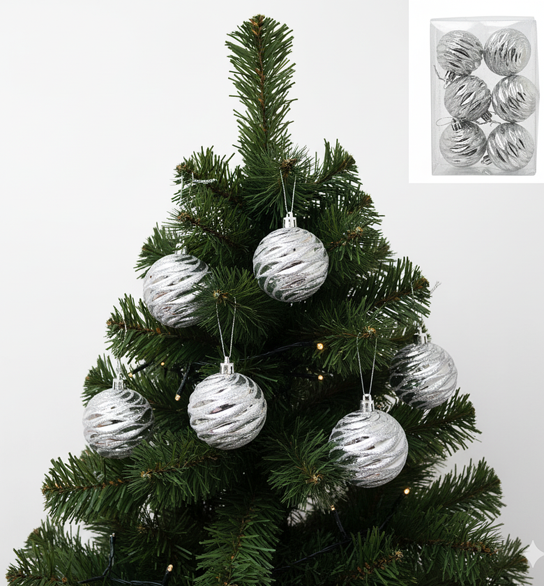 Silver Christmas tree decoration Balls 6pcs  image