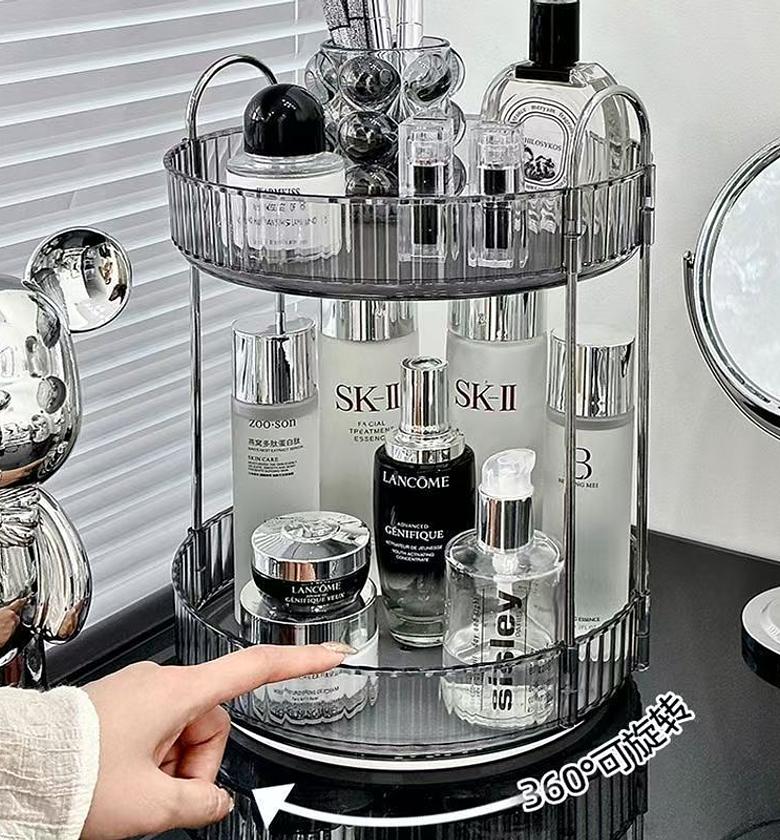 Two-Layer Acrylic Rotating Organizer with silver Stands image