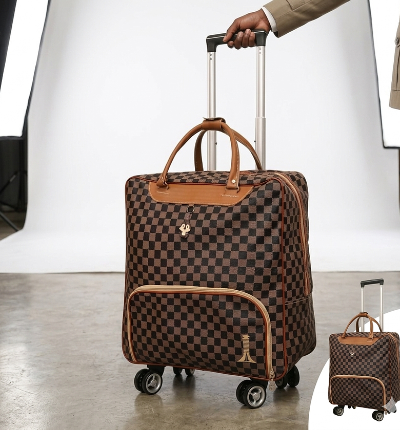 Premium Checkered 4-Wheel Pilot Case & Business Travel Suitcase - Durable Cabin Luggage image