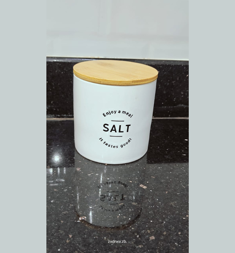 Ceramic Salt Canister with Bamboo Lid image