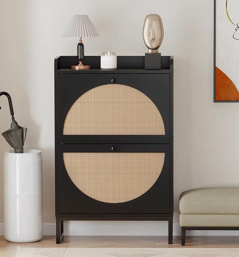 Modern Rattan Flip Shoe Rack – 12 Pair Capacity image