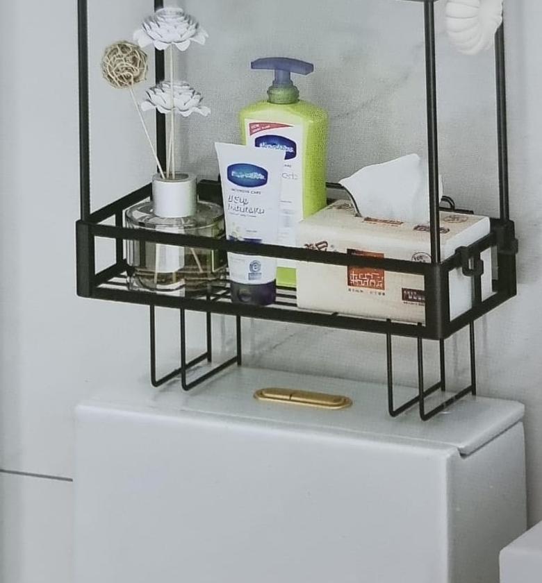 Toilet top Metallic 2 layer over toilet storage shelf now available in black or white  image