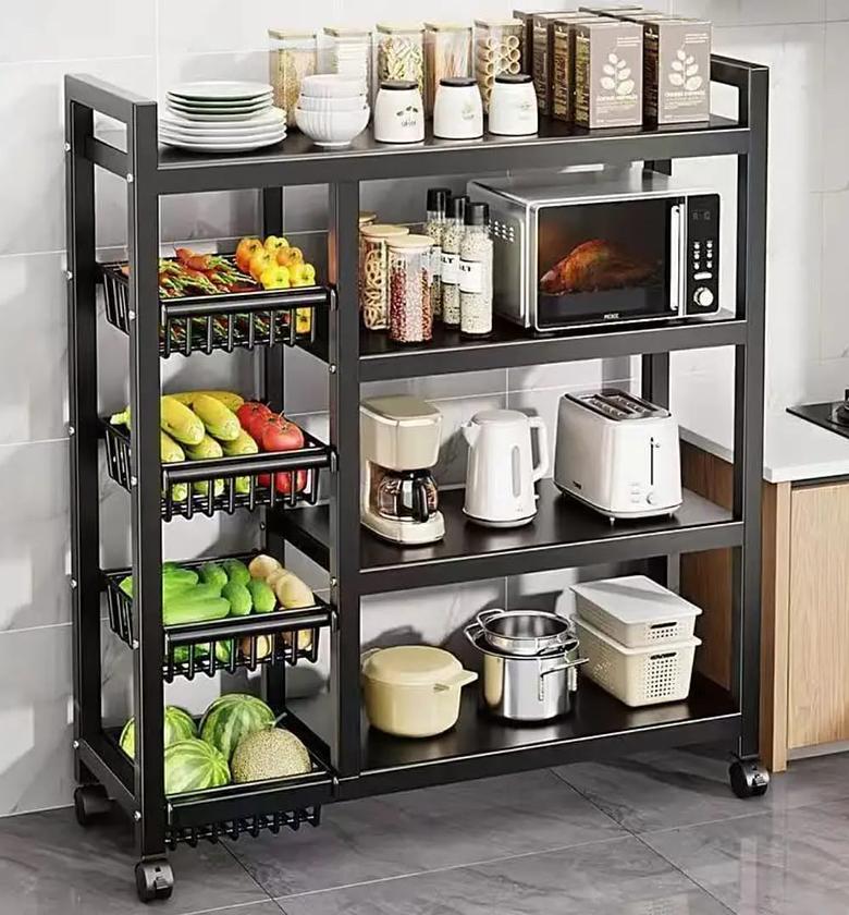 Multifunctional Strong metallic kitchen rack with movable & lockable wheels image