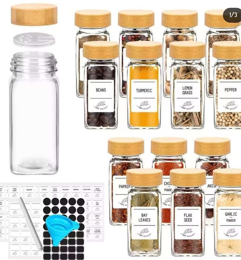 12pc glass spice jars. image