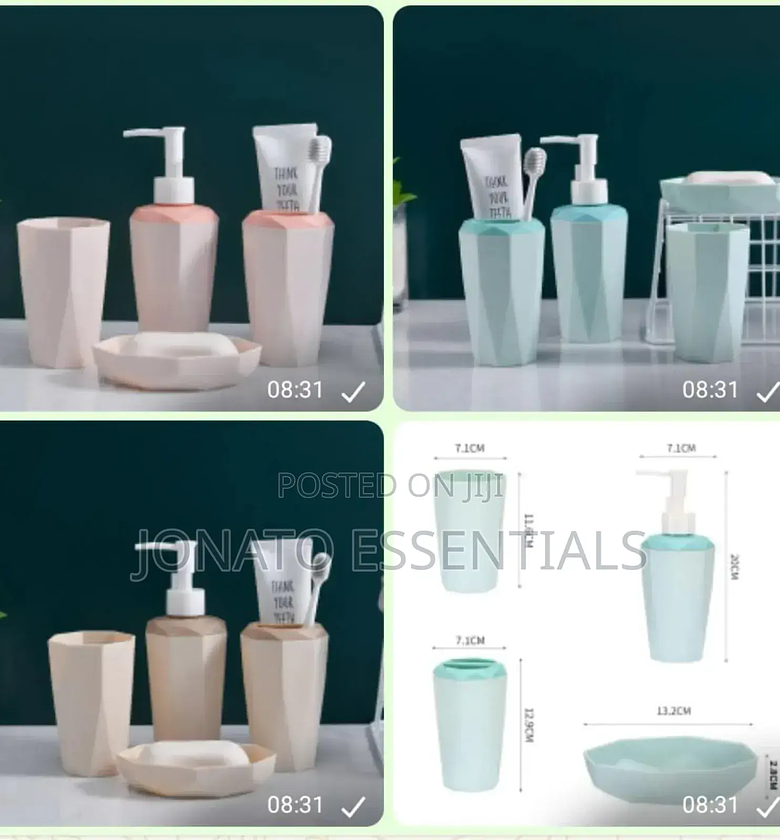 4 PCS Geometric Bathroom Set | Soap Dispenser Toothbrush Holder image