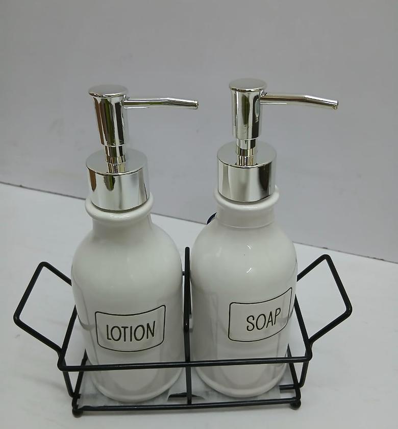 Ceramic Soap & Lotion Dispenser Set with Caddy image