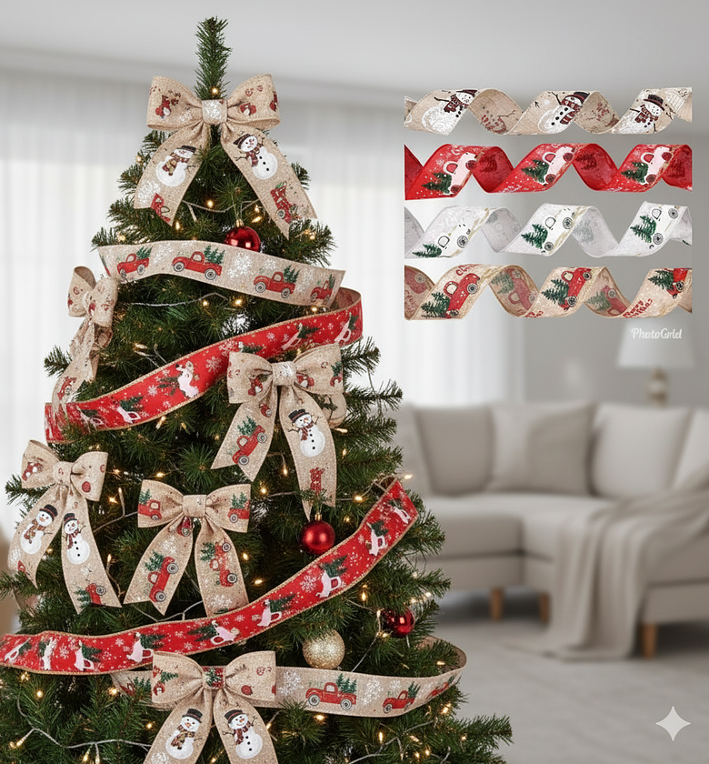 Festive Burlap Christmas Ribbons Kenya Wreaths Trees image