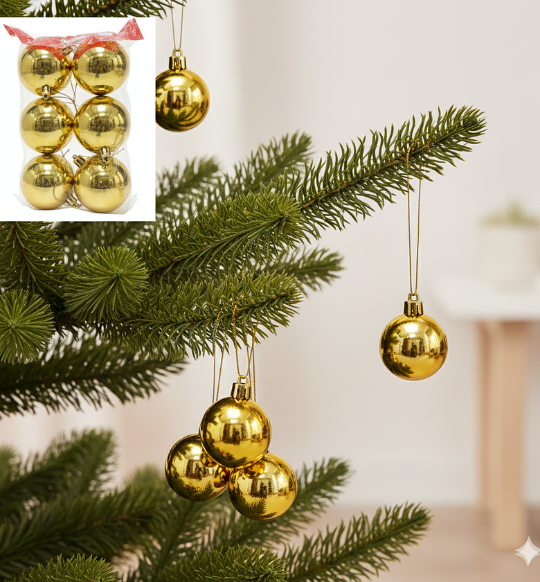Gold Christmas tree decoration Balls 6pcs Shiny Ornaments image