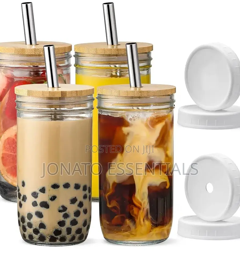 500ml Glass Cup With Lid And Straw image