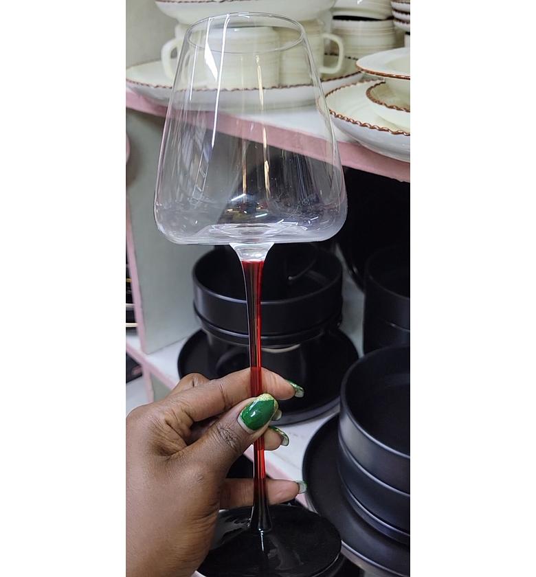 Elegant Extra-Long Red Stem Wine Glasses image