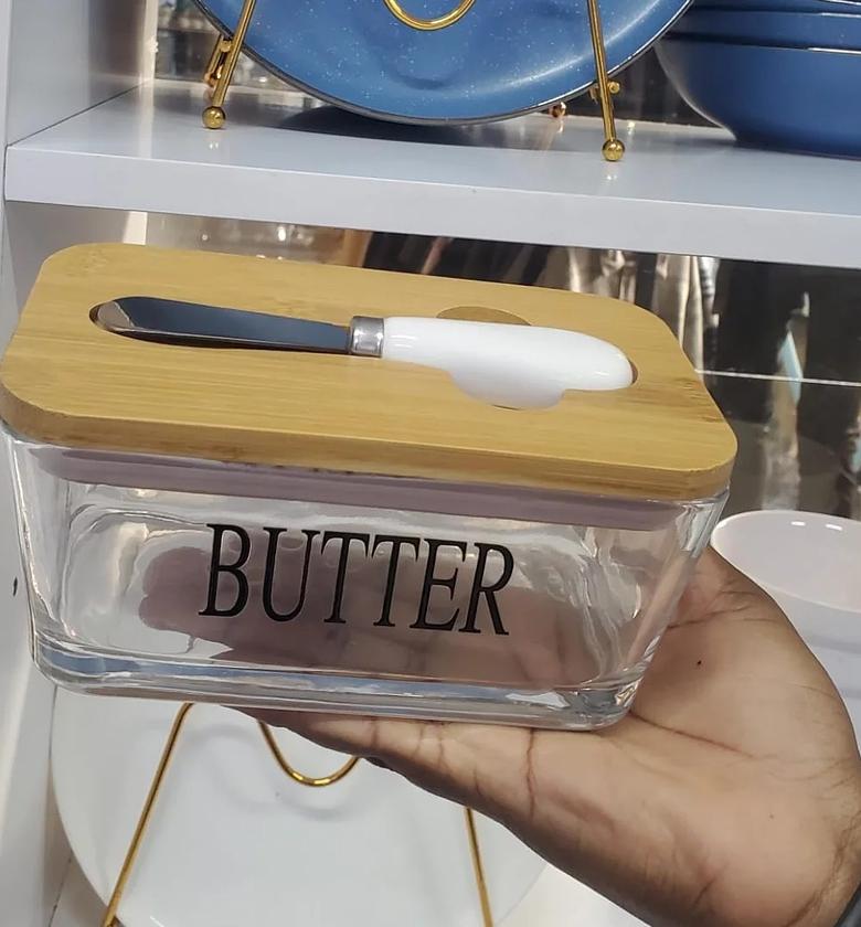 Transparent Glass Butter Dish. image