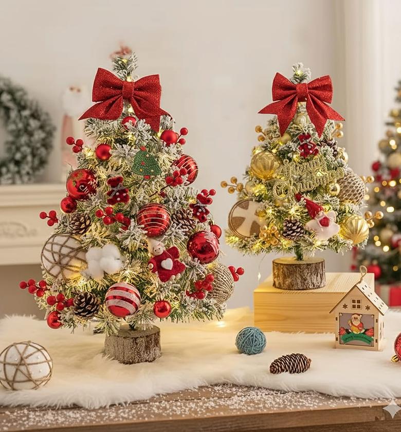 Fully Decorated Tabletop Christmas Tree with Lights & Ornaments image