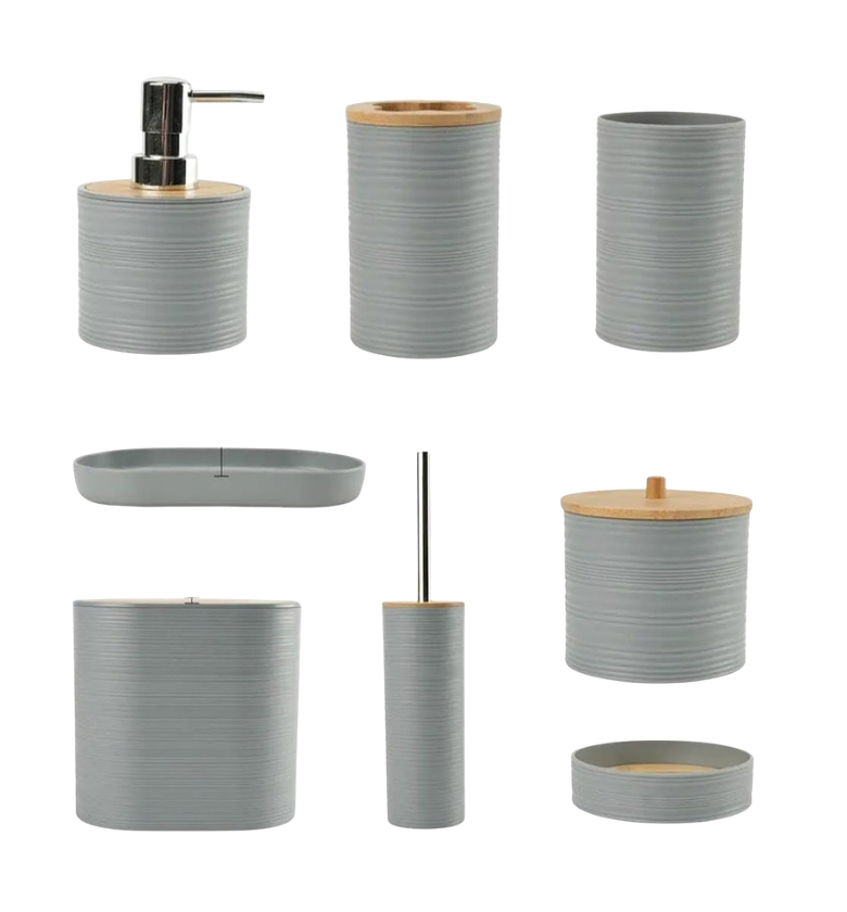 Luxury 8-Piece Bamboo & Matte Plastic Bathroom Accessories Set image
