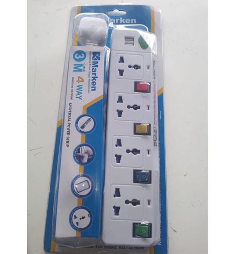 Marken Powe extension Strip 4- way Extension with 2 USB ports image