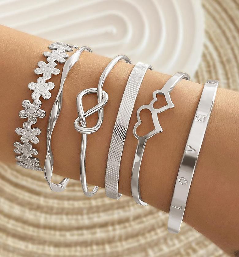 Gold and Silver Heart Moon Bracelet Set - Perfect image