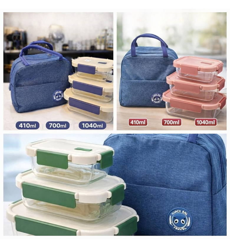 3-Piece Borosilicate Glass Lunch Box Set with Insulated Travel Bag image