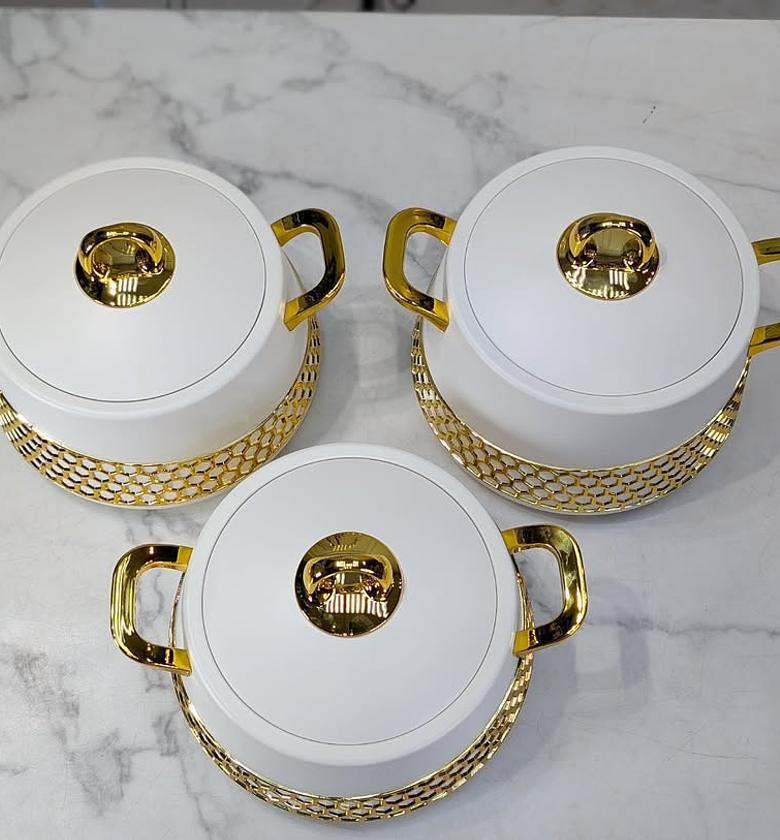 Premium Luxury 3-Piece Gold-Plated Stainless Steel Casserole Set image