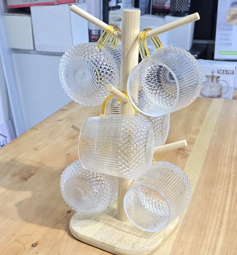 6-Piece 500ml High Borosilicate Glass Cups with Gold Handles image