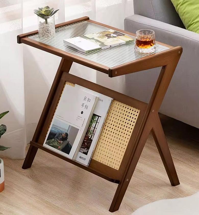 Rattan Side Table with Glass Top – Boho Modern Elegance image