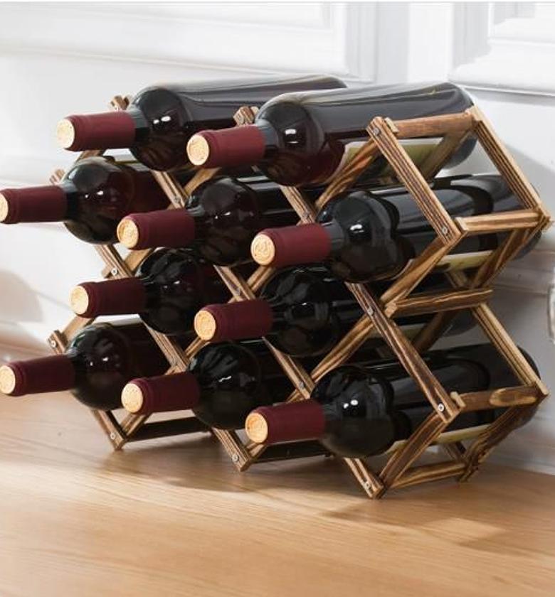 10-Slot Foldable Wooden Wine Bottle Rack image