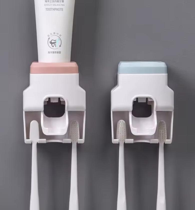 Automatic Toothpaste Dispenser and Toothbrush Holder Set - Wall Mounted No-Drill Bathroom Organizer image