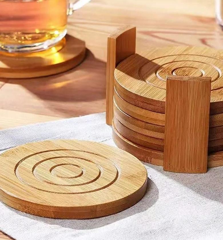 Round Bamboo Coaster Set – 6-Piece image